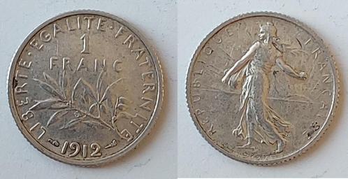 Frankrijk, 1 franc Semeuse, Zilver 1912, Postzegels en Munten, Munten | Europa | Niet-Euromunten, Losse munt, Frankrijk, Zilver