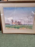 Schilderij N Depondt, waterverf in kader met glas, 64 op 54, Antiek en Kunst, Kunst | Schilderijen | Klassiek, Ophalen