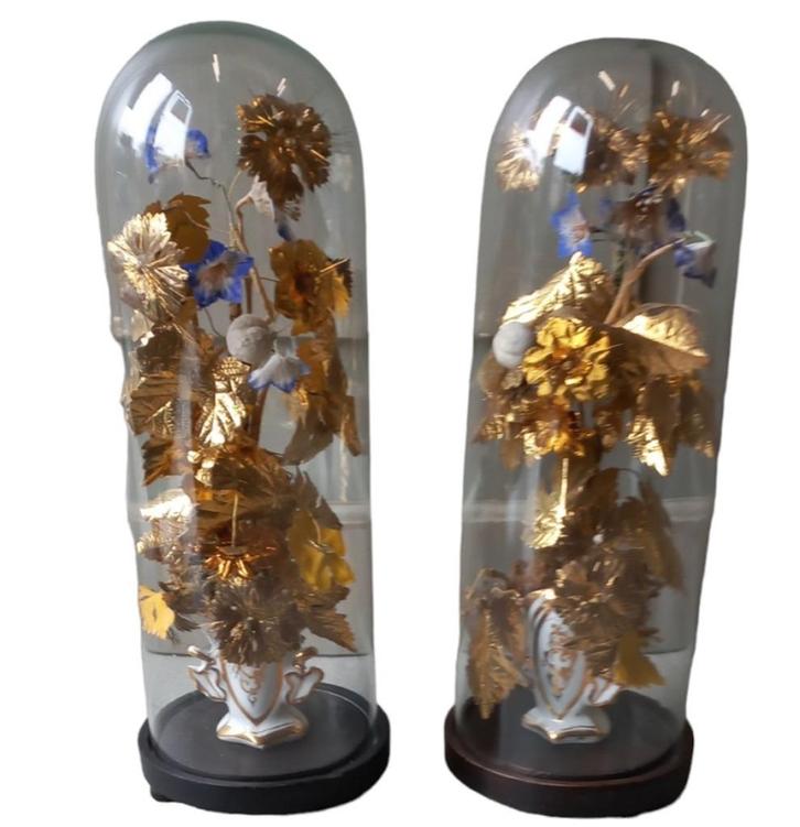 paar ronde glazen stolpen met vieux bruxelles vaasjes, Antiek en Kunst, Curiosa en Brocante, Ophalen