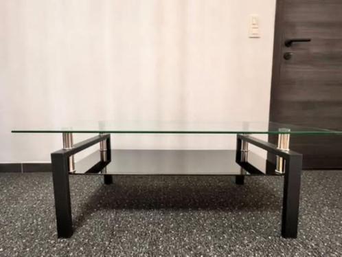 Zwarte glazen salontafel, Huis en Inrichting, Tafels | Salontafels, Zo goed als nieuw, Minder dan 50 cm, 50 tot 100 cm, 100 tot 150 cm