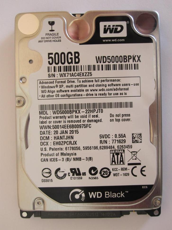 WD Black 500 GB harde schijf, Computers en Software, Harde schijven, Zo goed als nieuw, Laptop, Intern, HDD, SATA, Ophalen of Verzenden