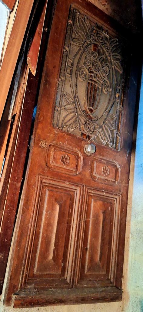 Antieke franse eiken voordeur met glas en ijzer deurrooster, Doe-het-zelf en Bouw, Deuren en Vliegenramen, Gebruikt, Binnendeur