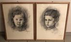 2 Zeer Mooie Portret tekeningen - Gesigneerd - Ingekaderd, Ophalen