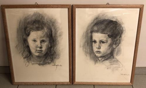 2 Zeer Mooie Portret tekeningen - Gesigneerd - Ingekaderd, Antiek en Kunst, Kunst | Tekeningen en Fotografie, Ophalen