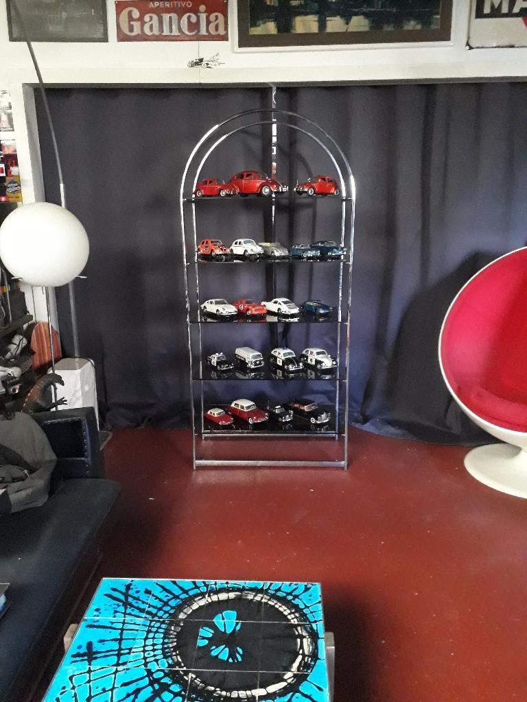MCM chroom rek vitrine jaren 70, Huis en Inrichting, Kasten | Stellingkasten, Gebruikt, Ophalen