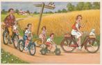postkaart cartoon fiets familie vakantie, Verzamelen, Ophalen of Verzenden, 1940 tot 1960, Ongelopen, Voertuig