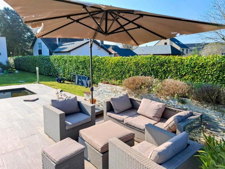 tuinset, Tuin en Terras, Tuinsets en Loungesets, Gebruikt, Tuinset, Rotan, 6 zitplaatsen, Bank, Bijzettafel, Hocker, Stoel, Ophalen