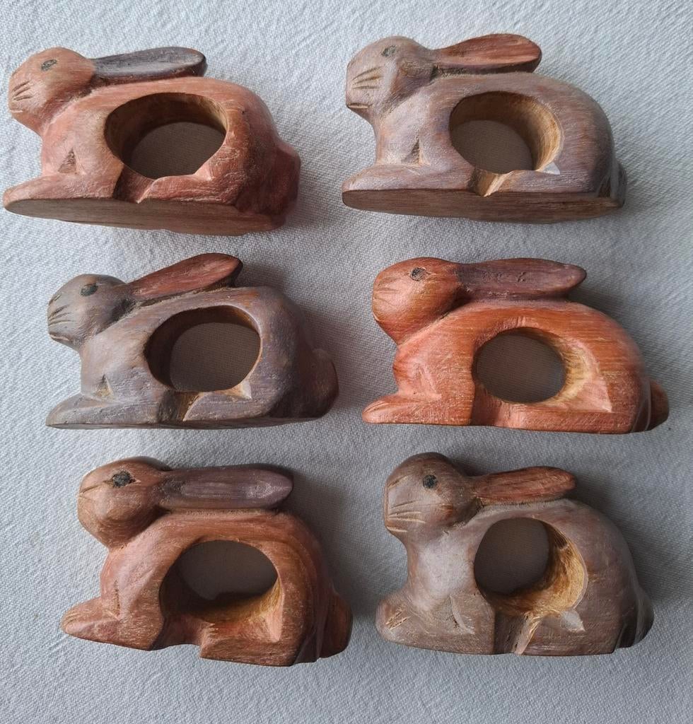 6 ronds de serviettes neufs , lapins, en bois exotique, Neuf, Enlèvement ou Envoi, Autres types, Autres matériaux