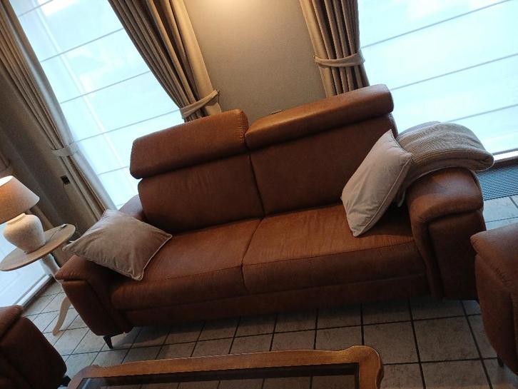 Stoffen salon Sisso cognac, Maison & Meubles, Canapés | Salons, Neuf, Banc droit, Trois personnes, 200 à 250 cm, 75 à 100 cm, Tissus