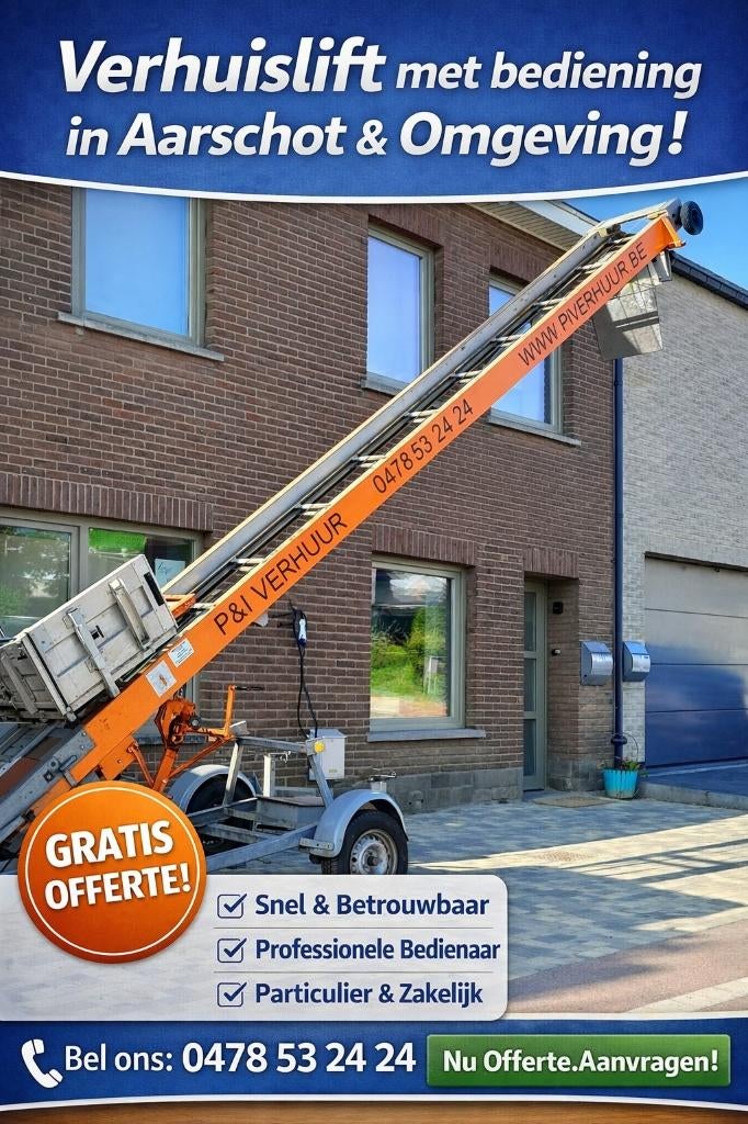 Verhuislift huren in Aarschot en omliggende gemeenten?, Doe-het-zelf en Bouw, Ophalen, Zo goed als nieuw, Ladder, Opvouwbaar of Inschuifbaar