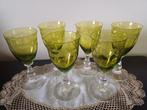 6 groene antieke wijnglazen Vsl in kristal, 1950., Ophalen