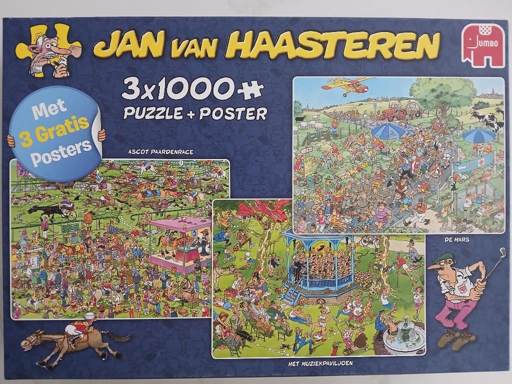 2 dozen Puzzels Jan van Haasteren 3 x 1000 stukjes, Hobby en Vrije tijd, Denksport en Puzzels, Ophalen, 500 t/m 1500 stukjes, Zo goed als nieuw