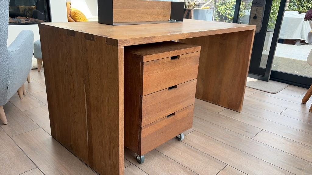 Teak bureau met lade blok., Huis en Inrichting, Ophalen, Gebruikt, Bruin, Hout