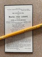 GUERRE 40-45 Employé M. Maurice Lahaye Veurne +1943, Enlèvement ou Envoi, Image pieuse