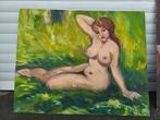 Huile sur panneau femme nue signe tony reniers, Ophalen of Verzenden