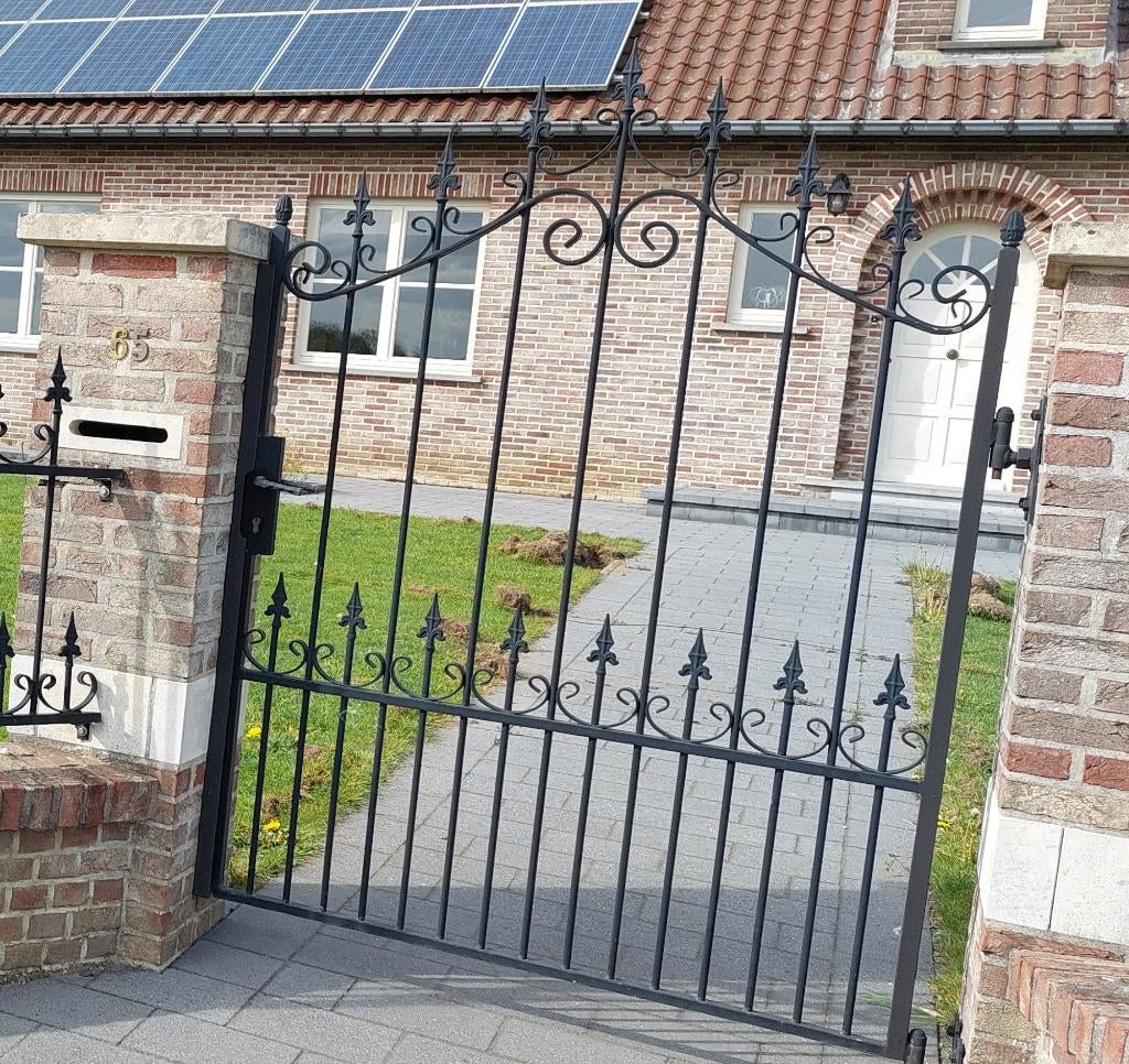 Smeedijzeren Poort Custafer gegalvaniseerd en gepoederlakt ., Ophalen, Gebruikt, IJzer, Sierhekwerk
