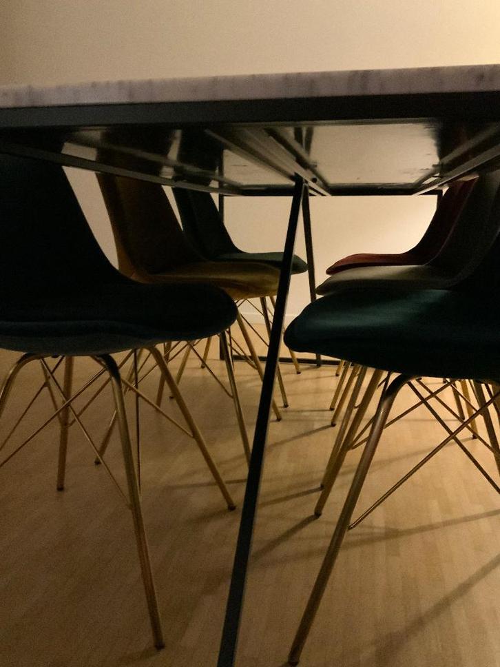 Eettafel en stoelen, Huis en Inrichting, Tafels | Eettafels, Gebruikt, 50 tot 100 cm, 150 tot 200 cm, Vijf personen of meer, Rechthoekig