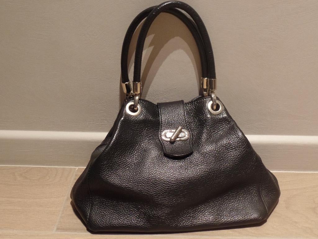 Zwarte lederen handtas, Ophalen of Verzenden, Zo goed als nieuw, Zwart, Handtas