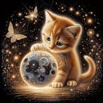 Chaton Diamond Painting avec papillons 20x20cm (rond), Envoi, Neuf, Bricolage