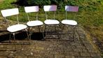4 Ghrome stoelen met formica uit de jaren 1950. De stoelen z, Huis en Inrichting, Stoelen, Grijs, Metaal, Vier, Gebruikt