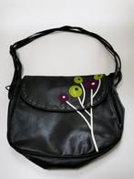 Handtas zwart met tekening paars groen wit, Handtassen en Accessoires, Tassen | Damestassen, Ophalen of Verzenden, Gebruikt, Zwart