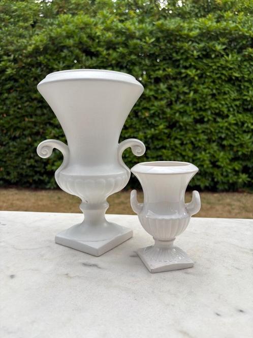 Vaas (duo) in keramiek, Huis en Inrichting, Woonaccessoires | Vazen, Zo goed als nieuw, Wit, Minder dan 50 cm, Aardewerk of Porselein
