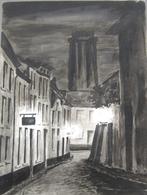 Aquarelle L. Boschmans -Hersthoornstraatje (Malines) de nuit, Enlèvement ou Envoi