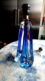 Pied de lampe en cristal de Val St. Lambert en bleu, Comme neuf, Métal, Enlèvement, Moins de 50 cm