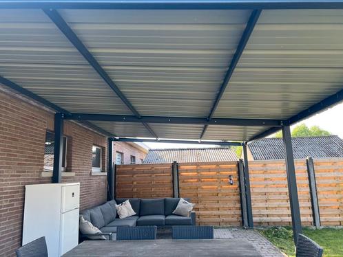 Stalen Afdak 6m breedt 4m diep antraciet poedercoating, Tuin en Terras, Tuinhuizen, Zo goed als nieuw, Ophalen