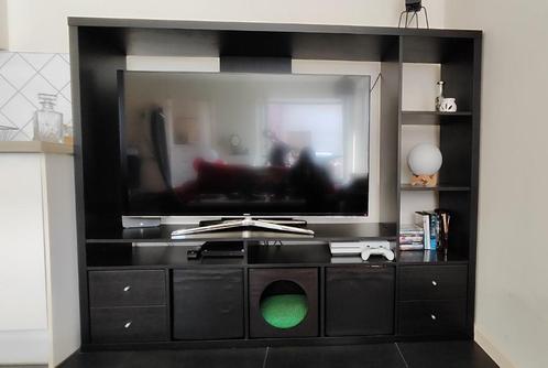 Meuble TV effet bois noir - LAPPLAND, Huis en Inrichting, Kasten |Televisiemeubels, Gebruikt, 100 tot 150 cm, 150 tot 200 cm, 25 tot 50 cm