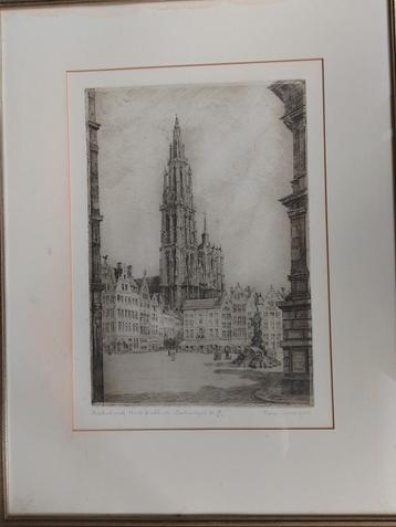 Romain Malfliet  1910 - 2006  Ets Kathedraal Grote Markt  beschikbaar voor biedingen