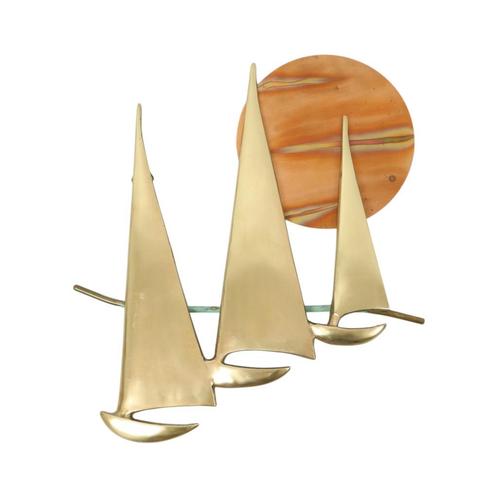 Mid Century Muurdecoratie Boten met Zon Messing en Rood Kope, Verzamelen, Retro, Huis en Inrichting, Ophalen of Verzenden