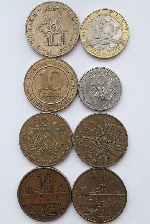 FRANKRIJK lot van 8 munten van 10 frank 1974 tot 1988, Postzegels en Munten, Munten | Europa | Niet-Euromunten, Losse munt, Frankrijk