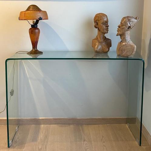 Designconsoletafel „BOBBY CONSOLE” in transparant glas, Huis en Inrichting, Kasten | Vitrinekasten, Zo goed als nieuw, Minder dan 100 cm
