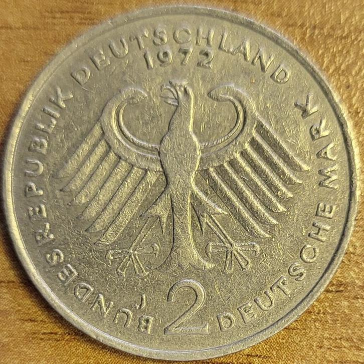 ALLEMAGNE 2 mark 1972 J Hambourg Theodor Heuss KM#A127 TTB, Postzegels en Munten, Munten | Europa | Niet-Euromunten, Losse munt