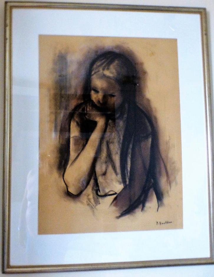 Smolders Paul - grote houtskool, gouache & pastel - kader, Antiek en Kunst, Kunst | Schilderijen | Modern, Ophalen of Verzenden