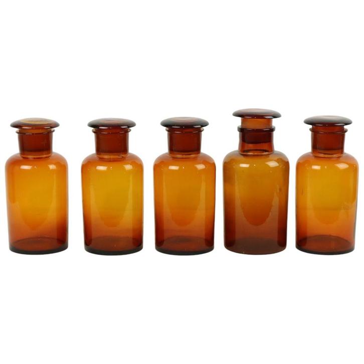 Grote Oude Apotheker Medische Flessen Potten Set Bruin Amber, Antiek en Kunst, Curiosa en Brocante, Ophalen of Verzenden