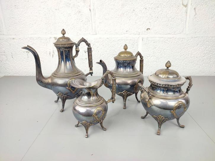 Antiek verzilverd koffie en thee servies, Antiek en Kunst, Antiek | Zilver en Goud, Zilver, Ophalen of Verzenden