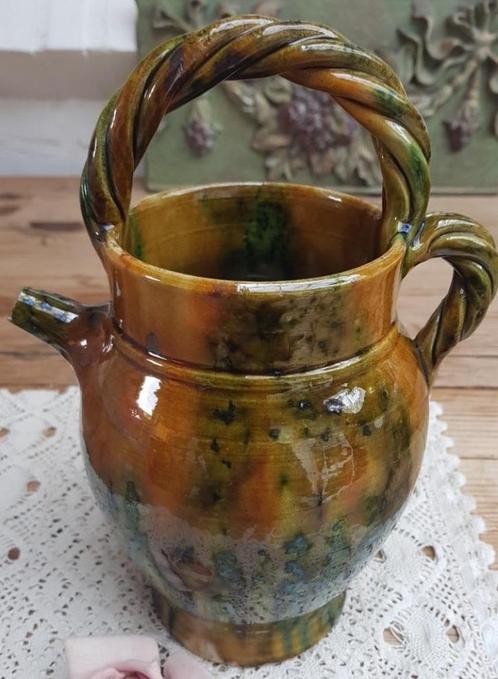 Franse tuitkan /Gargoulette, okergele/ groene glazuur, Antiek en Kunst, Curiosa en Brocante, Ophalen of Verzenden