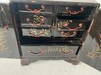 japans schuivenkastje beschilderd op zwart gelakt hout, Antiek en Kunst, Verzenden