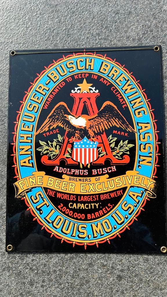 Emaille bord Anheuser-Busch, Verzamelen, Merken en Reclamevoorwerpen, Zo goed als nieuw, Reclamebord, Ophalen