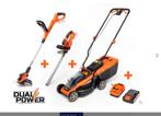 Grasmaaier + 2 Accu 3.0 en 4.0Ah +grastrimmer + heggeschaar, Tuin en Terras, Ophalen, Cirkelmaaier, Accu-grasmaaier, Nieuw