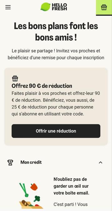 Kortingsbonnen van 90€ /sponsoring van HelloFresh Meal beschikbaar voor biedingen