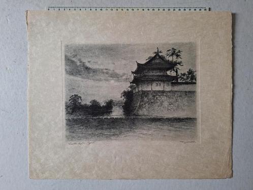 Verfijnde Japanse ets Tamimasa "Castle Nijho Kyoto", Antiek en Kunst, Kunst | Etsen en Gravures, Ophalen of Verzenden