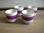 Set 4 koffie mokken wit porselein met paarse band - Graindor, Ophalen of Verzenden, Zo goed als nieuw, Porselein, Kop(pen) en/of Schotel(s)