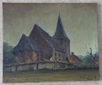 PIET LIPPENS / DORPSKERK / OLIEVERF DOEK / 50x60cm / SIG, Antiek en Kunst, Kunst | Schilderijen | Klassiek, Ophalen of Verzenden