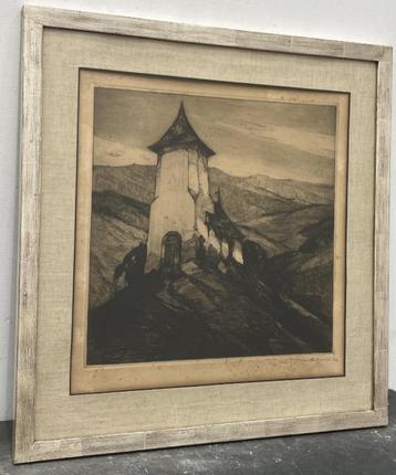 gravure eglise de gouvy signe Camille Barthélémy beschikbaar voor biedingen