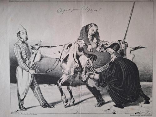 Litho Honore Daumier Depart pour l'Espagne uit La Caricature, Antiek en Kunst, Kunst | Etsen en Gravures, Ophalen of Verzenden