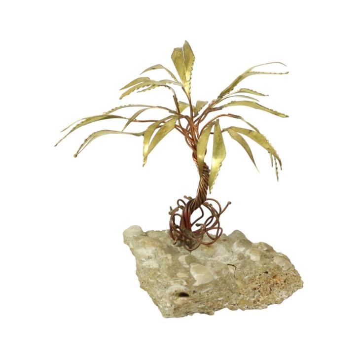 Koperen Palmboom op Rots Sculptuur Daniel D’Haeseleer 17cm, Antiek en Kunst, Kunst | Beelden en Houtsnijwerken, Ophalen of Verzenden