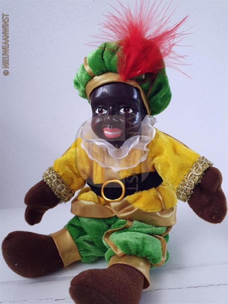 Authentieke etalage zwarte Piet pop - 25cm, geel/groen, Diversen, Sinterklaas, Verzenden